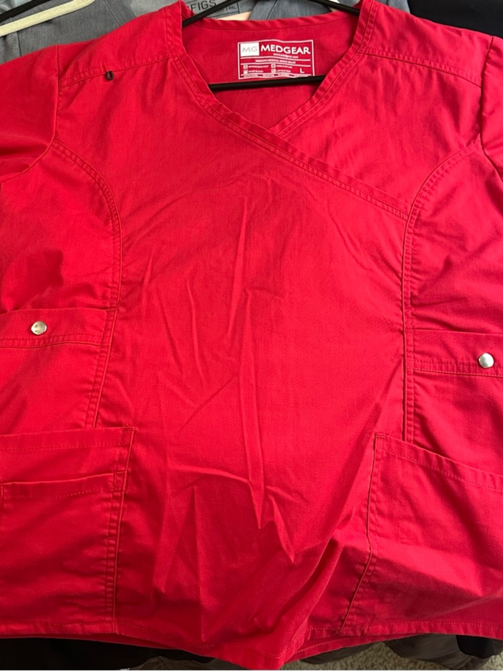 Women’s MedGear Red V-Neck Scrub Top